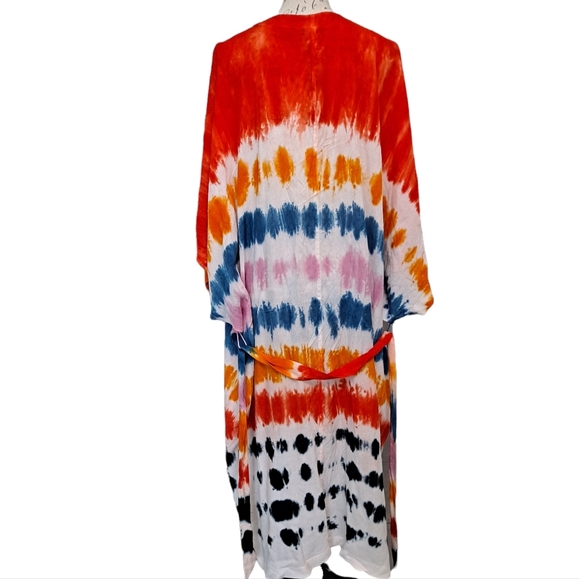 Kendall & Kylie Tie Dye colorful belted long maxi duster kimono - Picture 13 of 16
